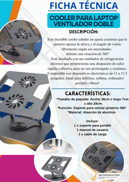COOLER PARA LAPTOP GIRA 360° 2 VENTILADORES